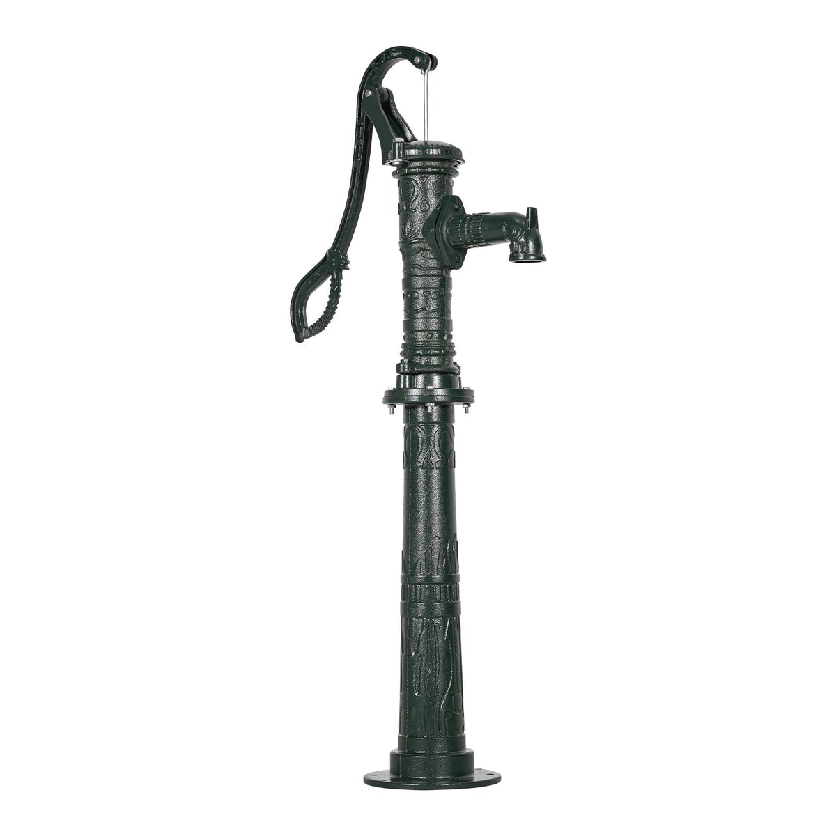 Well Hand Pitcher Pump, 20 ft Max Lift, Antique Cast Iron Manual Hand Water Pump with Heightening Base, NPT 1-1/4 in Connection, Easy Installation, for Outdoor Garden, Pond, Yard, Farm, Green