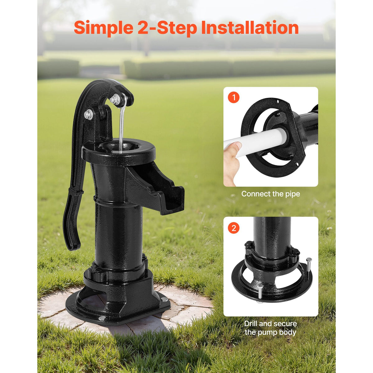 Well Hand Pitcher Pump, 25 ft Maximum Lift, Antique Cast Iron Manual Hand Water Pump, NPT 1-1/4 in Connection, Easy Installation, Old Fashioned for Outdoor Garden, Pond, Backyard, Farm, Black