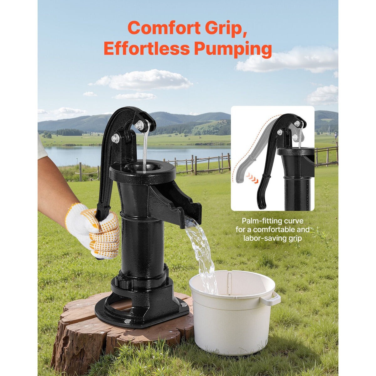 Well Hand Pitcher Pump, 25 ft Maximum Lift, Antique Cast Iron Manual Hand Water Pump, NPT 1-1/4 in Connection, Easy Installation, Old Fashioned for Outdoor Garden, Pond, Backyard, Farm, Black