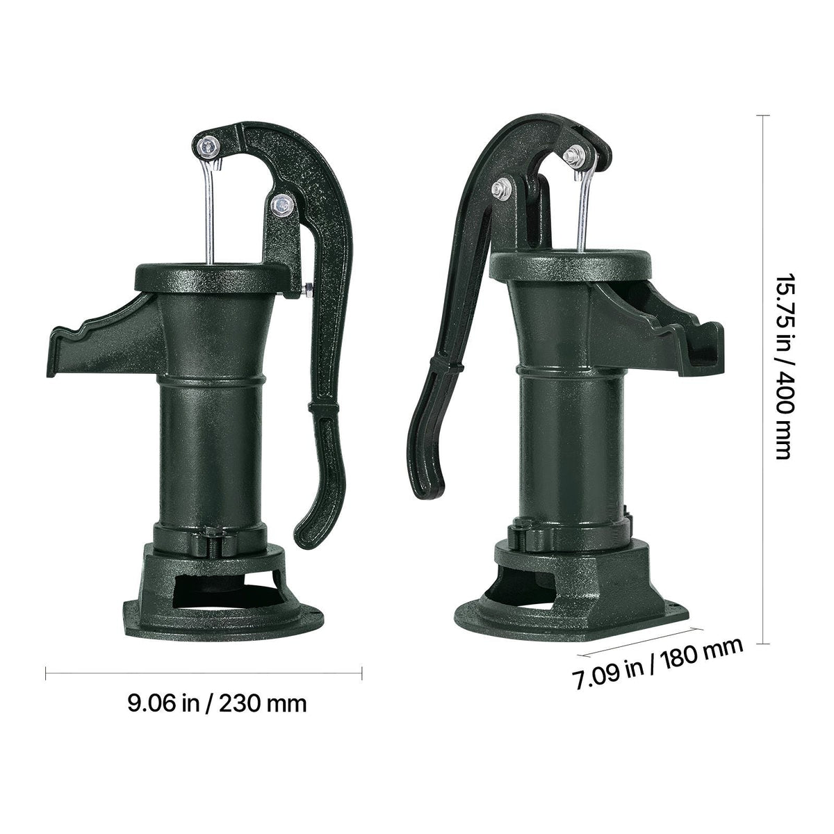 Well Hand Pitcher Pump, 25 ft Maximum Lift, Antique Cast Iron Manual Hand Water Pump, NPT 1-1/4 in Connection, Easy Installation, Old Fashioned for Outdoor Garden, Pond, Backyard, Farm, Green