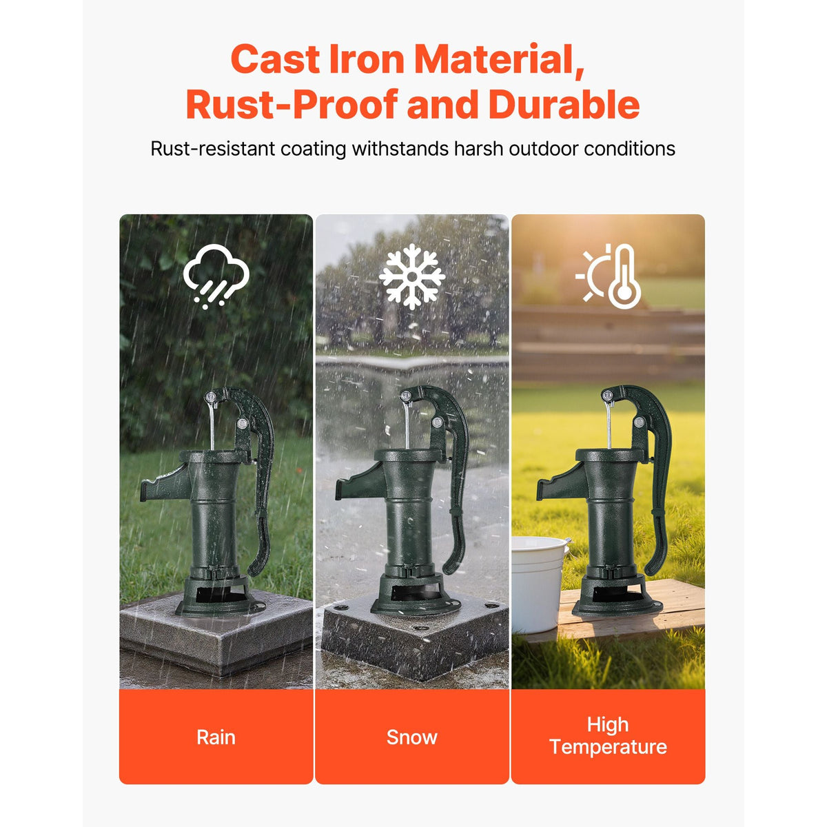 Well Hand Pitcher Pump, 25 ft Maximum Lift, Antique Cast Iron Manual Hand Water Pump, NPT 1-1/4 in Connection, Easy Installation, Old Fashioned for Outdoor Garden, Pond, Backyard, Farm, Green