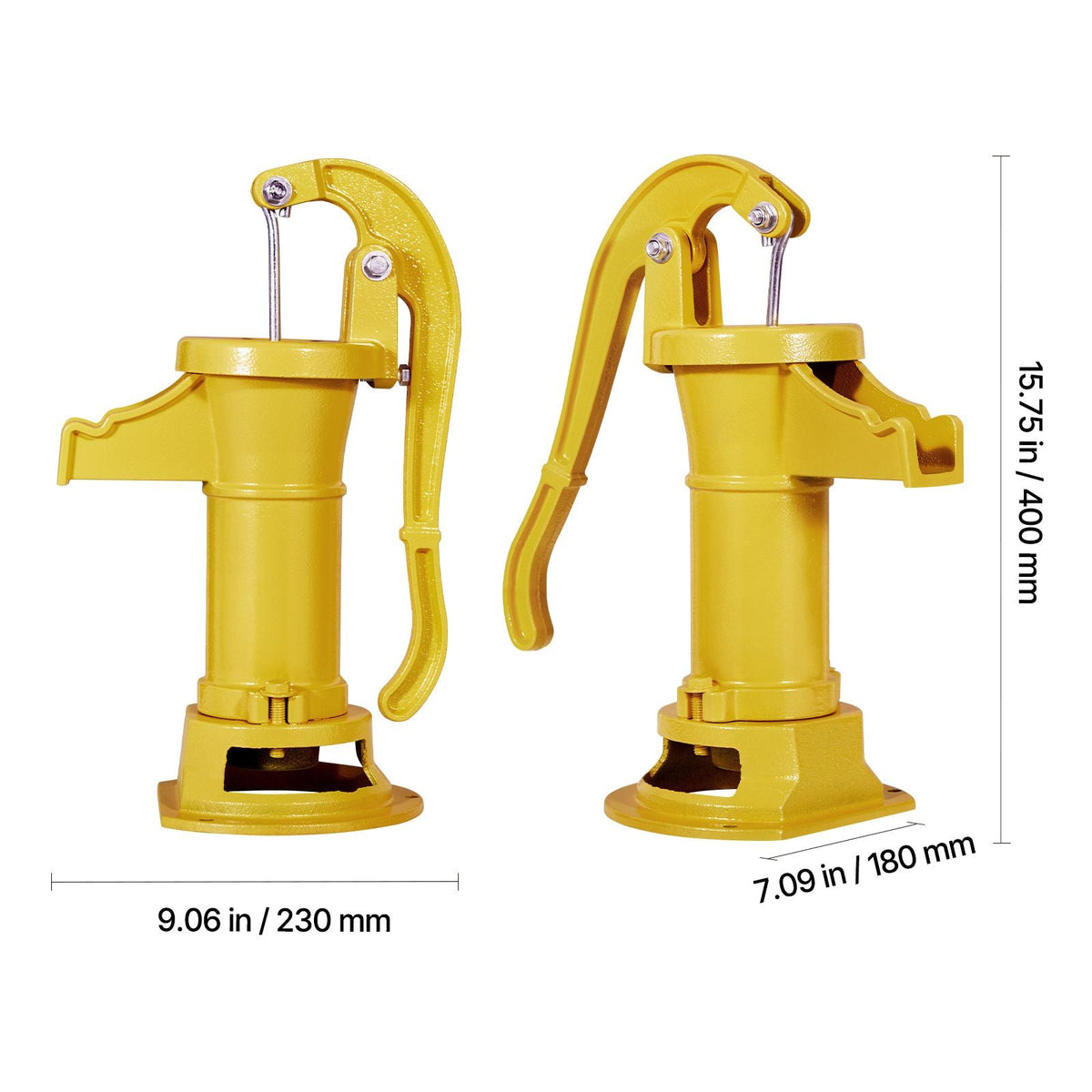 Well Hand Pitcher Pump, 25 ft Maximum Lift, Antique Cast Iron Manual Hand Water Pump, NPT 1-1/4 in Connection, Easy Installation, Old Fashioned for Outdoor Garden, Pond, Backyard, Farm, Yellow