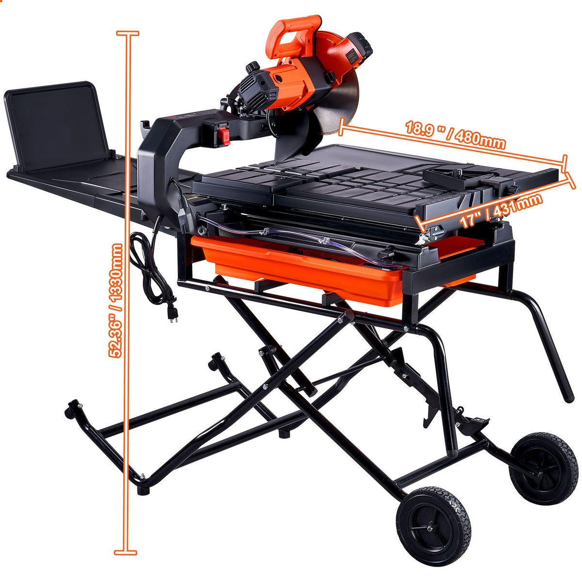 Wet Tile Saw with Stand, 10-inch 65Mn Steel Blade, 4500 RPM Motor, Tile Cutter Wet Saw with Water Reservoir and Casters, 0-45 Degrees Miter Angle for Cutting Tiles, Floor Tiles, and Stones