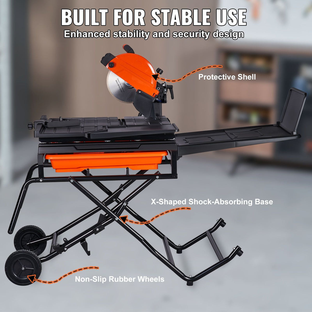 Wet Tile Saw with Stand, 10-inch 65Mn Steel Blade, 4500 RPM Motor, Tile Cutter Wet Saw with Water Reservoir and Casters, 0-45 Degrees Miter Angle for Cutting Tiles, Floor Tiles, and Stones