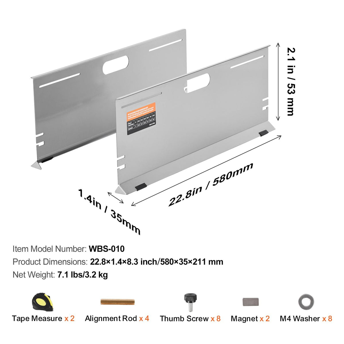 Wheel Alignment Tool, 2-Pack Alignment Tool Toe Plates, Stainless Steel Toe Angle Measurement Tool Plate, 4 Alignment Rods and Magnetic Slots, Includes Measuring Tapes & Conversion Chart