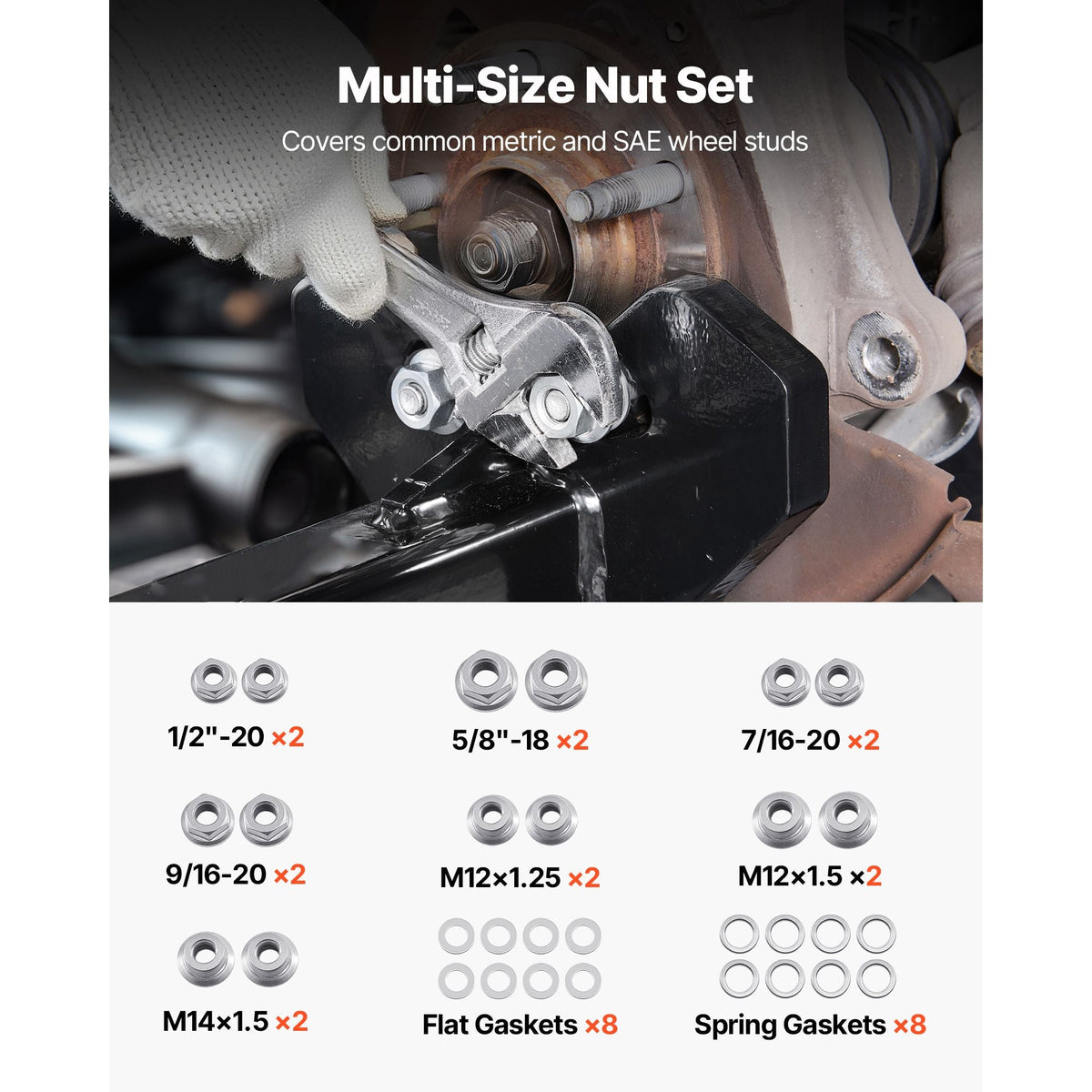 Wheel Bearing Hub Removal Tool Kit, Compatible with All Axle Bolt Hubs 5, 6, 8 Lug Hubs Buster Puller, Universal Wheel Hub Shocker, Wheel Hub Buster Tool with Nuts & Washers for Sedan SUV Truck
