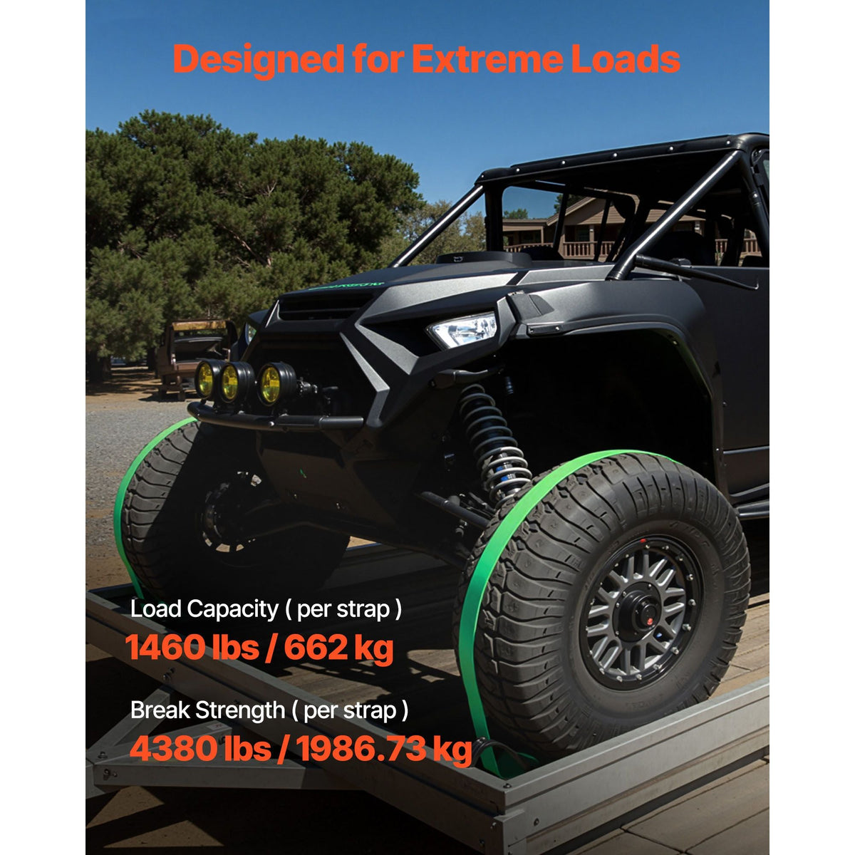 Wheel Chock Tie-Down Kit, Chock-Style Trailer Tie Down Strap, Car Tie Down Kit with Buckle, Break Strength 4380 lbs & Working Load 1460 lbs Motorcycle Tie-Down System E-Hooks for ATVs, UTVs