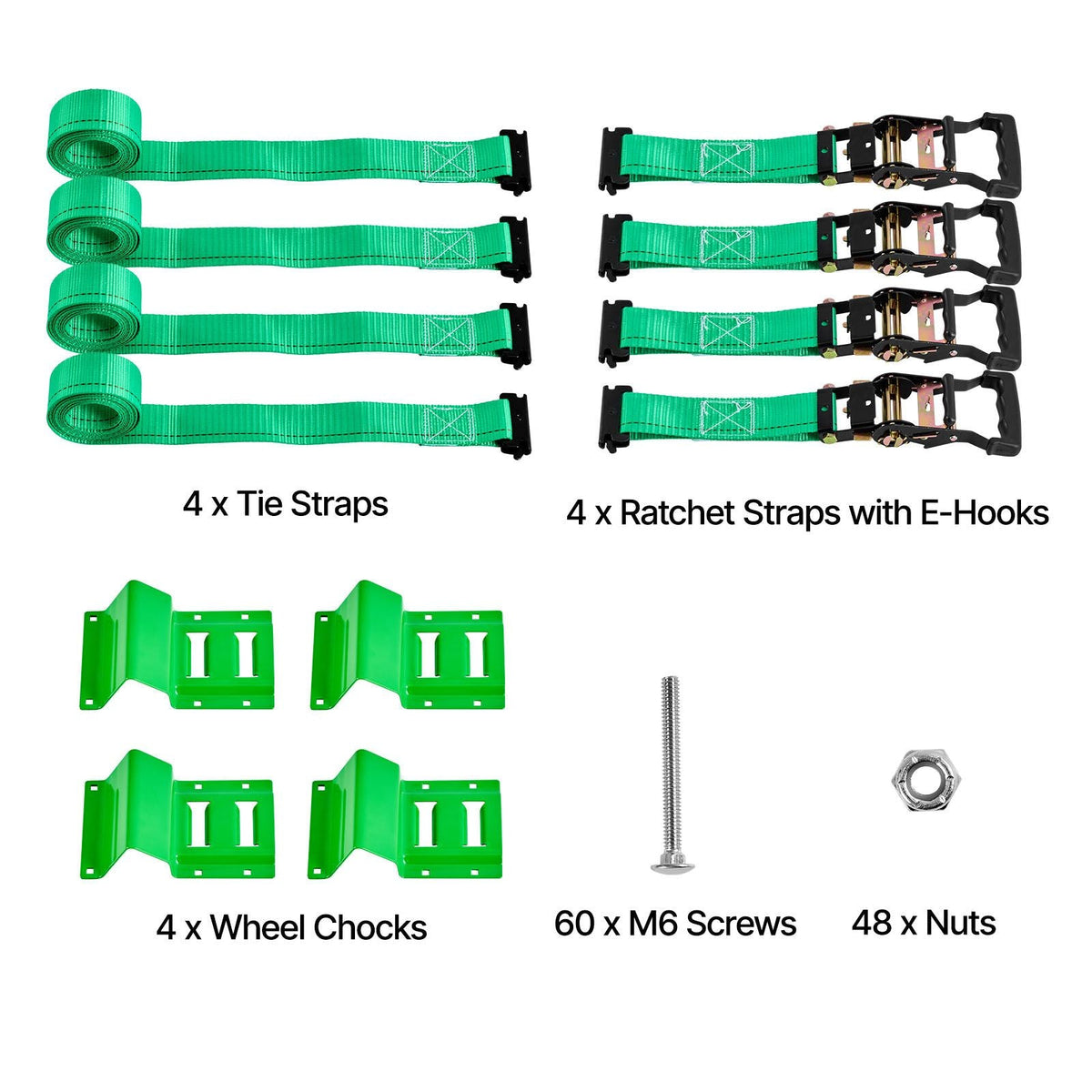 Wheel Chock Tie-Down Kit, Chock-Style Trailer Tie Down Strap, Car Tie Down Kit with Buckle, Break Strength 4380 lbs & Working Load 1460 lbs Motorcycle Tie-Down System E-Hooks for ATVs, UTVs