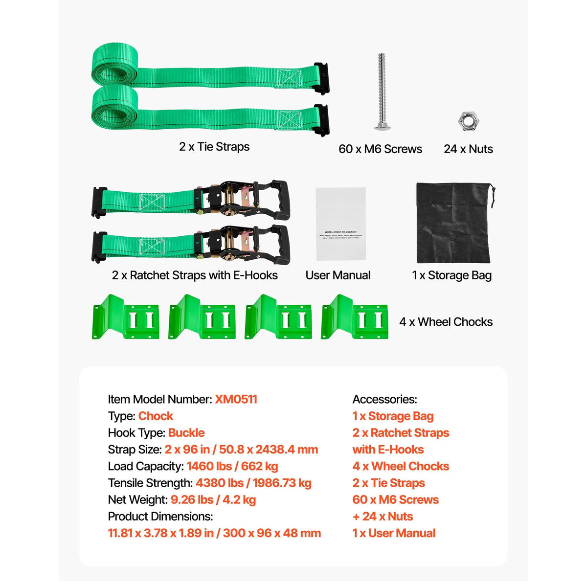 Wheel Chock Tie-Down Kit, Chock-Style Trailer Tie Down Strap, Car Tie Down Kit with Buckle, Break Strength 4380 lbs & Working Load 1460 lbs Motorcycle Tie-Down System for ATVs, UTVs & Trailers