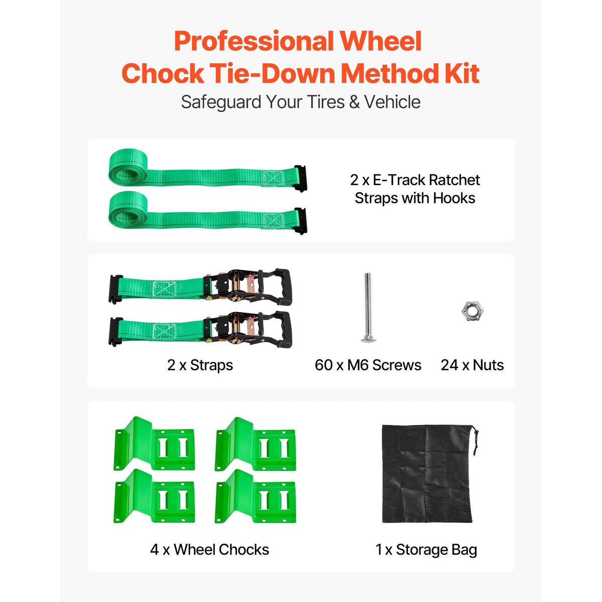 Wheel Chock Tie-Down Kit, Chock-Style Trailer Tie Down Strap, Car Tie Down Kit with Buckle, Break Strength 4380 lbs & Working Load 1460 lbs Motorcycle Tie-Down System for ATVs, UTVs & Trailers