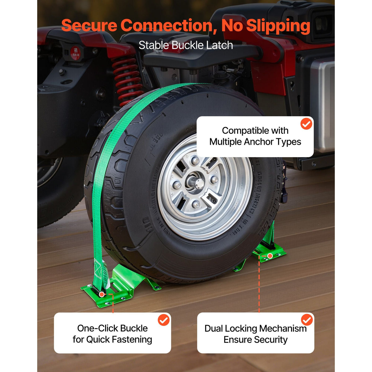 Wheel Chock Tie-Down Kit, Chock-Style Trailer Tie Down Strap, Car Tie Down Kit with Buckle, Break Strength 4380 lbs & Working Load 1460 lbs Motorcycle Tie-Down System for ATVs, UTVs & Trailers