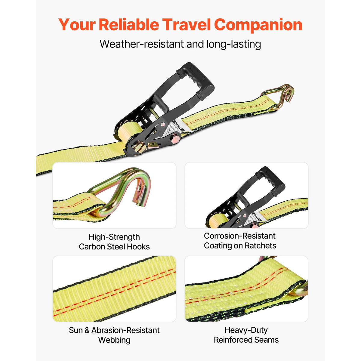 Wheel Chock Tie-Down Kit, Deck-Style Trailer Tie Down Strap, Car Tie Down Kit with J-Hook, Break Strength 10009 lbs & Working Load 3333 lbs Motorcycle Tie-Down System for SUVs, Trailers, Trucks