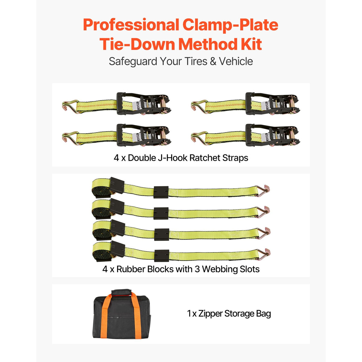 Wheel Chock Tie-Down Kit, Deck-Style Trailer Tie Down Strap, Car Tie Down Kit with J-Hook, Break Strength 10009 lbs & Working Load 3333 lbs Motorcycle Tie-Down System for SUVs, Trailers, Trucks