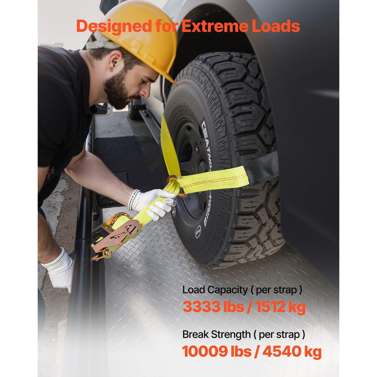 Wheel Chock Tie-Down Kit, Tire-Style Tow Dolly Strap, Car Tie Down Kit with Heavy-Duty Hook, Break Strength 10009 lbs & Working Load 3333 lbs Motorcycle Tie-Down System for ATV, SUV, Snowmobiles