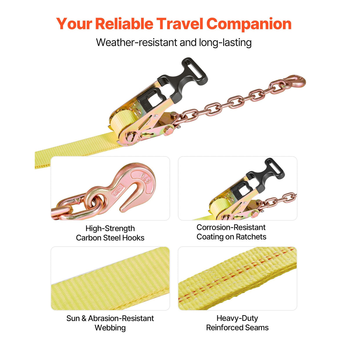 Wheel Chock Tie-Down Kit, Tire-Style Tow Dolly Strap, Car Tie Down Kit with Heavy-Duty Hook, Break Strength 10009 lbs & Working Load 3333 lbs Motorcycle Tie-Down System for ATV, SUV, Snowmobiles