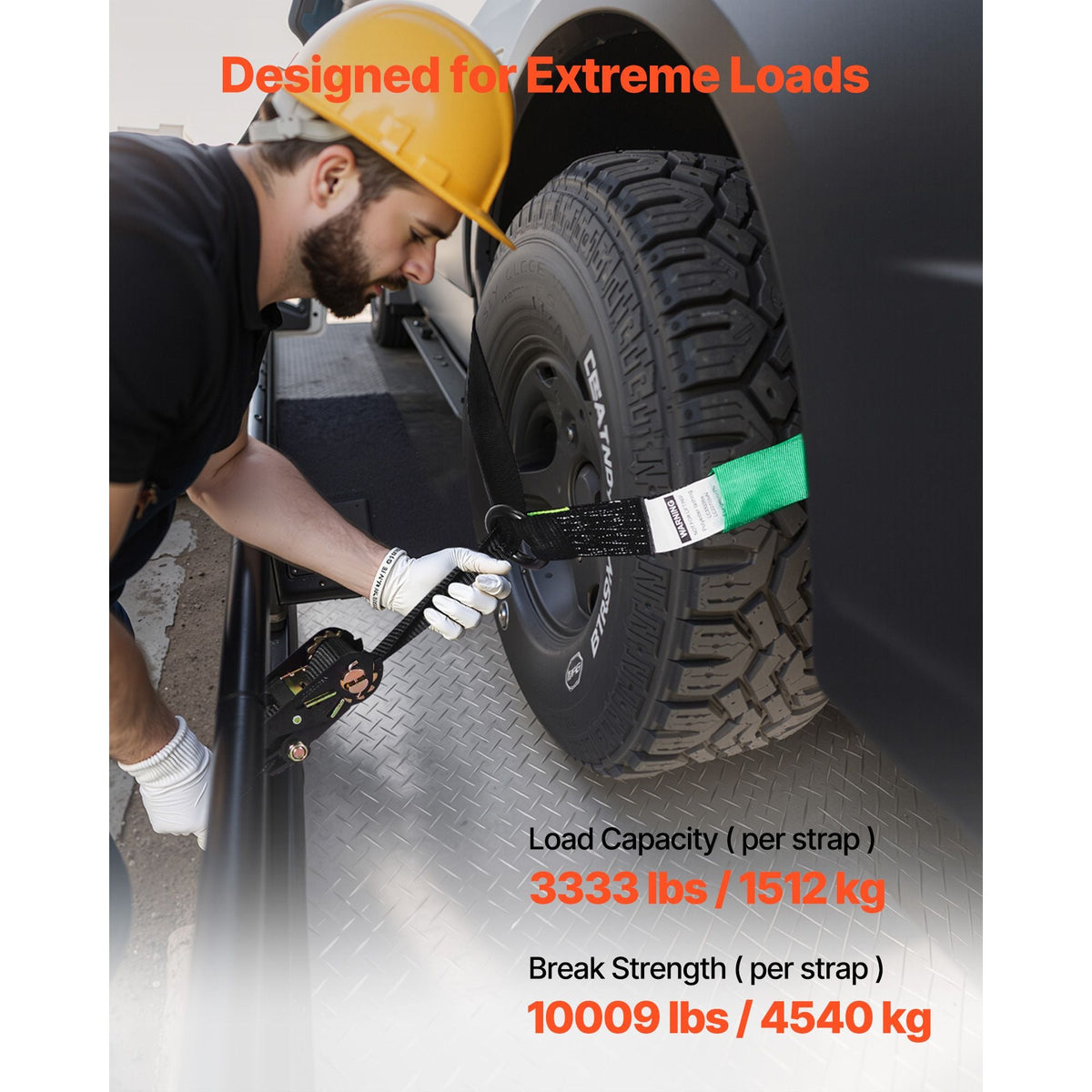 Wheel Chock Tie-Down Kit, Tire-Style Tow Dolly Strap, Car Tie Down Kit with Heavy-Duty Hook, Break Strength 10009 lbs & Working Load 3333 lbs Motorcycle Tie-Down System for ATV, SUV, Trailer
