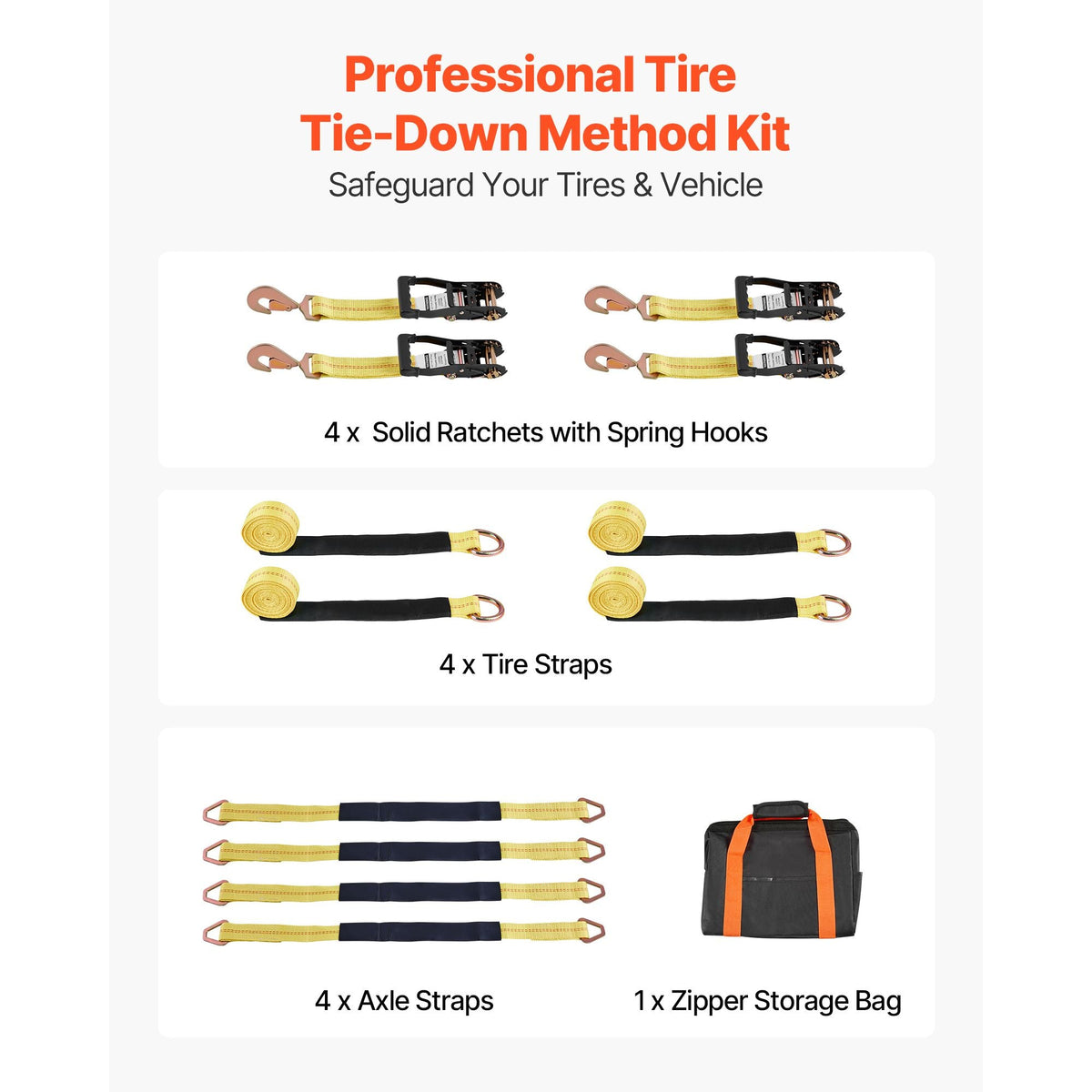 Wheel Chock Tie-Down Kit, Tire-Style Trailer Tie Down Strap, Car Tie Down Kit with Spring Hook, Break Strength 10009 lbs & Working Load 3333 lbs Motorcycle Tie-Down System for ATV, SUV, Trailer