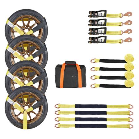 Wheel Chock Tie-Down Kit, Tire-Style Trailer Tie Down Strap, Car Tie Down Kit with Spring Hook, Break Strength 10009 lbs & Working Load 3333 lbs Motorcycle Tie-Down System for ATV, SUV, Trailer