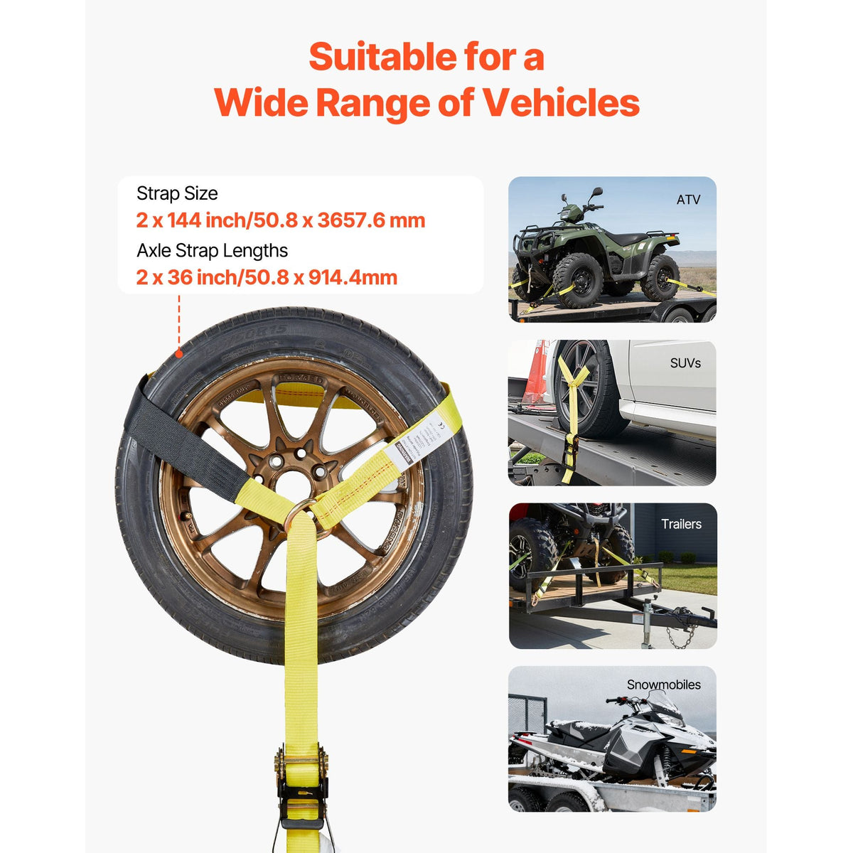 Wheel Chock Tie-Down Kit, Tire-Style Trailer Tie Down Strap, Car Tie Down Kit with Spring Hook, Break Strength 10009 lbs & Working Load 3333 lbs Motorcycle Tie-Down System for ATV, SUV, Trailer