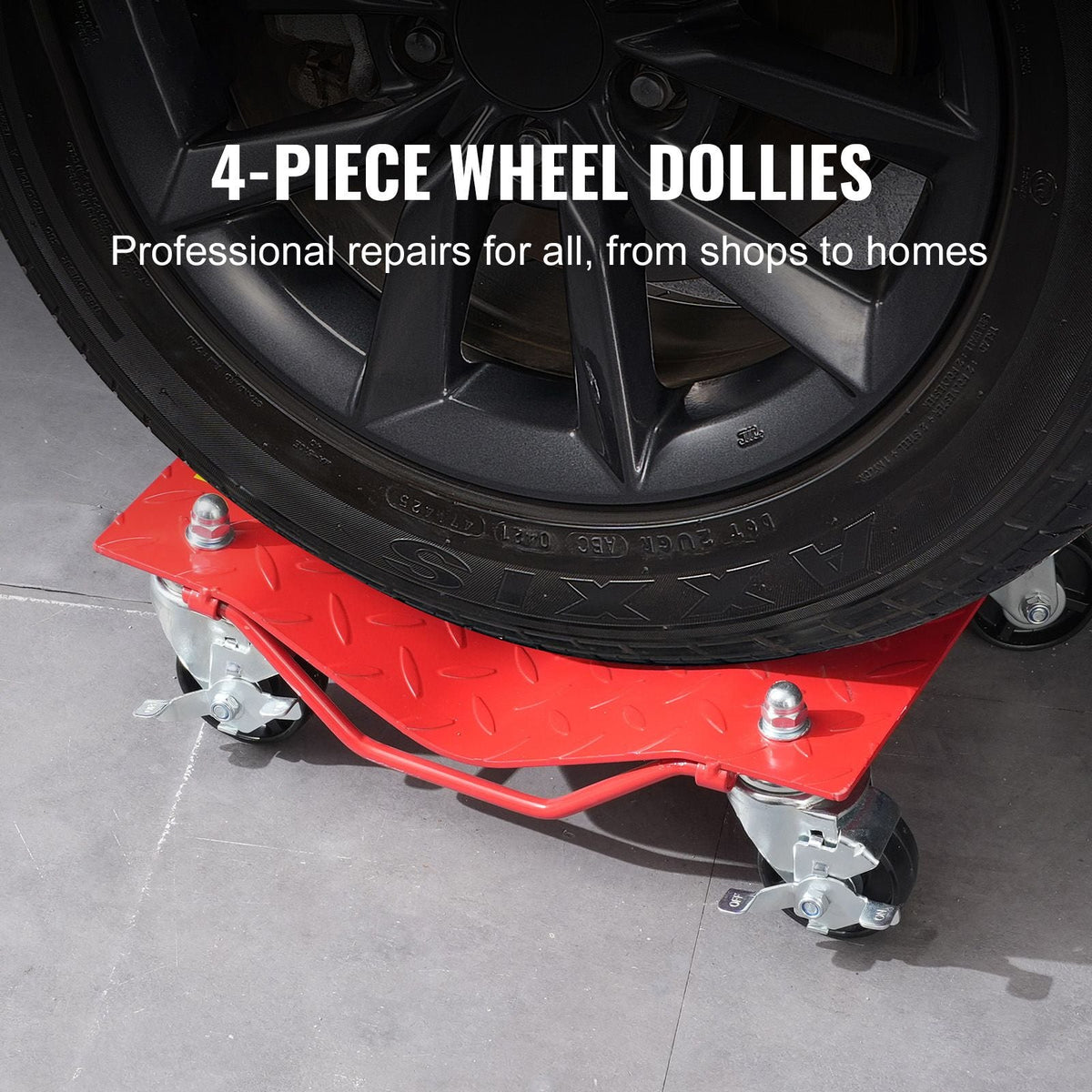 Wheel Dolly, 8000 lbs Capacity Heavy-Duty Steel Car Mover, Wheel Dolly Car Tire Stake Set with Brakes, Vehicle Moving Cart Moving Cars, Trucks, Trailers, Motorcycles, and Boats, Set of 4, Red