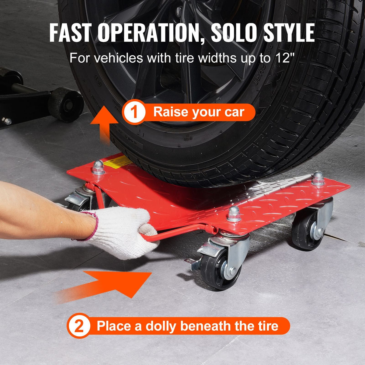 Wheel Dolly, 8000 lbs Capacity Heavy-Duty Steel Car Mover, Wheel Dolly Car Tire Stake Set with Brakes, Vehicle Moving Cart Moving Cars, Trucks, Trailers, Motorcycles, and Boats, Set of 4, Red