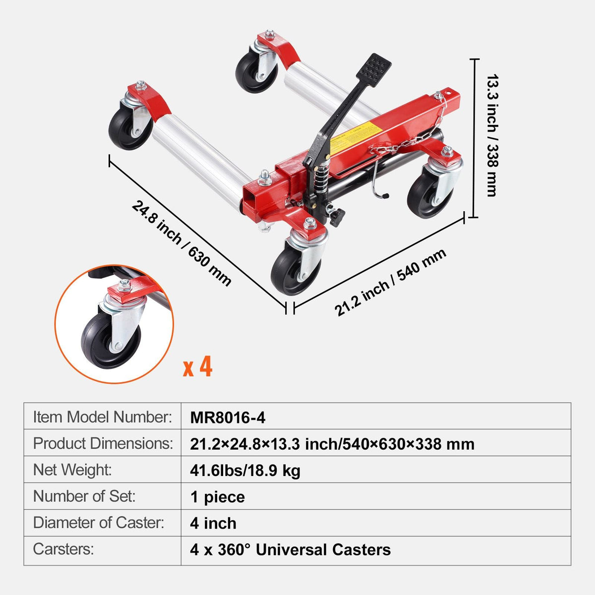 Wheel Dolly, Max Capacity 1500 Lbs Car Dolly, Car Jack Dolly Lifter with 360° Rotatable Wheels, Heavy Duty Vehicle Positioning Hydraulic Tire Jack, for Vehicle Car Auto Repair Moving