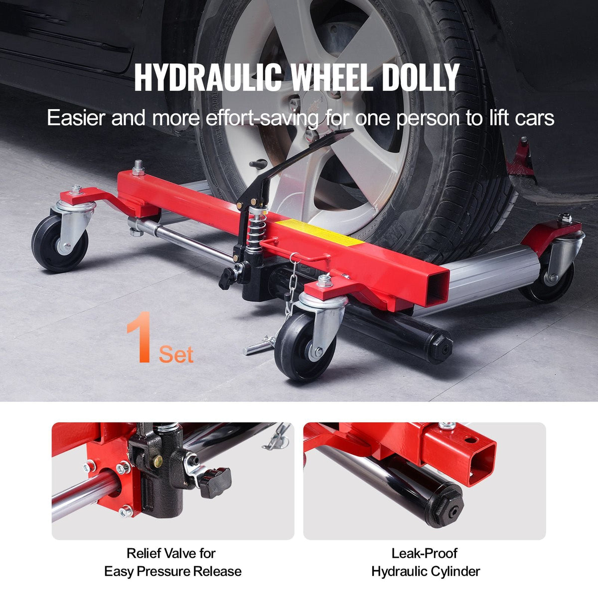 Wheel Dolly, Max Capacity 1500 Lbs Car Dolly, Car Jack Dolly Lifter with 360° Rotatable Wheels, Heavy Duty Vehicle Positioning Hydraulic Tire Jack, for Vehicle Car Auto Repair Moving