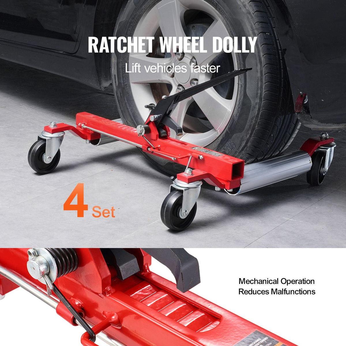 Wheel Dolly, Max Capacity 1500 Lbs Car Dolly, Car Jack Dolly Lifter with 360° Rotatable Wheels, Heavy Duty Vehicle Positioning Ratchet Tire Jack, for Vehicle Car Auto Repair Moving, Set of 4