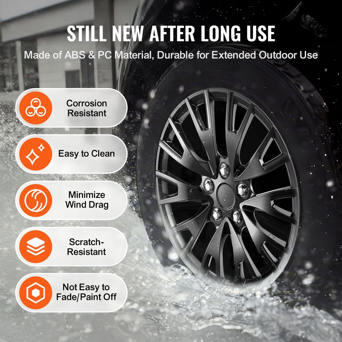 Wheel Rim Cover Hubcaps, 16 in Diameter, Sturdy & Durable Scratch-Resistant Hubcap with Snap & Valve Nozzle Hole, ABS & PC Hubcap with High Rigidity & Less Wind Drag, Fits for All Weather Use