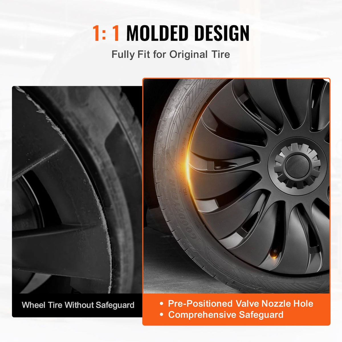 Wheel Rim Cover Hubcaps, 19 in, 2020-2024 Model Y Fully Fit Hubcap with Snap, Guard Tape & Valve Nozzle Hole, ABS & PC Hubcap with High Rigidity & Less Wind Drag, Fits for All Weather Use
