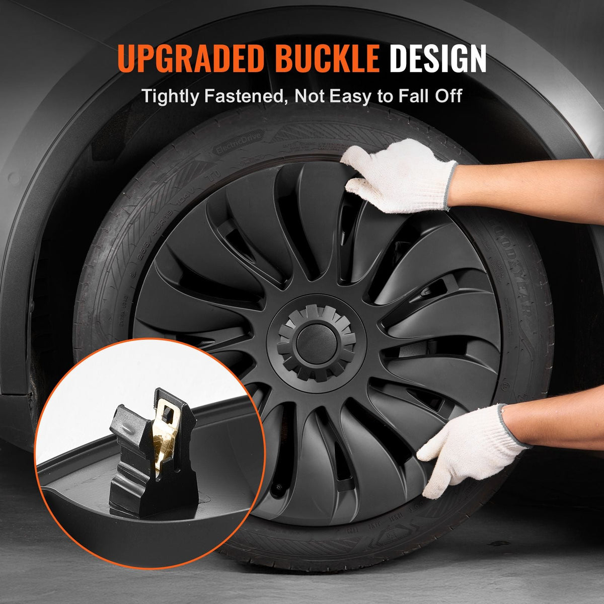 Wheel Rim Cover Hubcaps, 19 in, 2020-2024 Model Y Fully Fit Hubcap with Snap, Guard Tape & Valve Nozzle Hole, ABS & PC Hubcap with High Rigidity & Less Wind Drag, Fits for All Weather Use