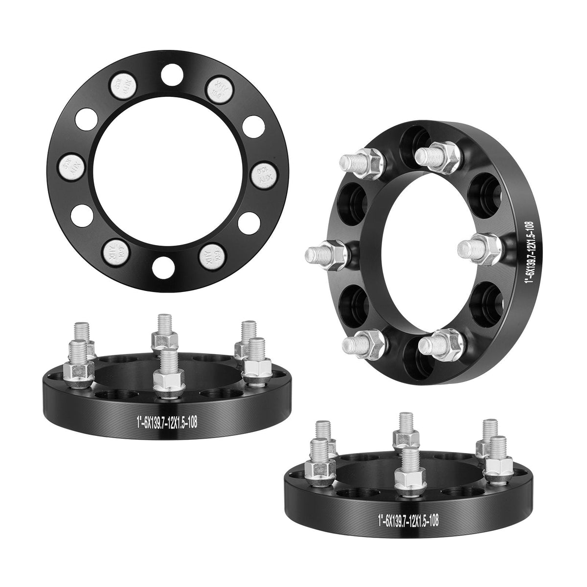Wheel Spacers, 1" 6"x5.5" Wheel Adapters, 6 Lug Forged Spacer, 108 mm Bore Hubcentric M12 x1.5 Studs Spacers, Fit for 1979-2022 Toyota, Hummer, Lexus, Chevrolet, Honda, 4 PCS Black