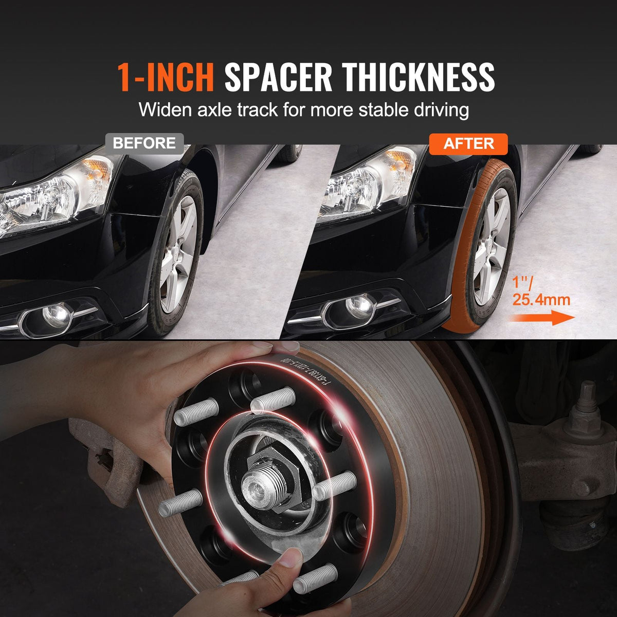 Wheel Spacers, 1" 6"x5.5" Wheel Adapters, 6 Lug Forged Spacer, 108 mm Bore Hubcentric M12 x1.5 Studs Spacers, Fit for 1979-2022 Toyota, Hummer, Lexus, Chevrolet, Honda, 4 PCS Black