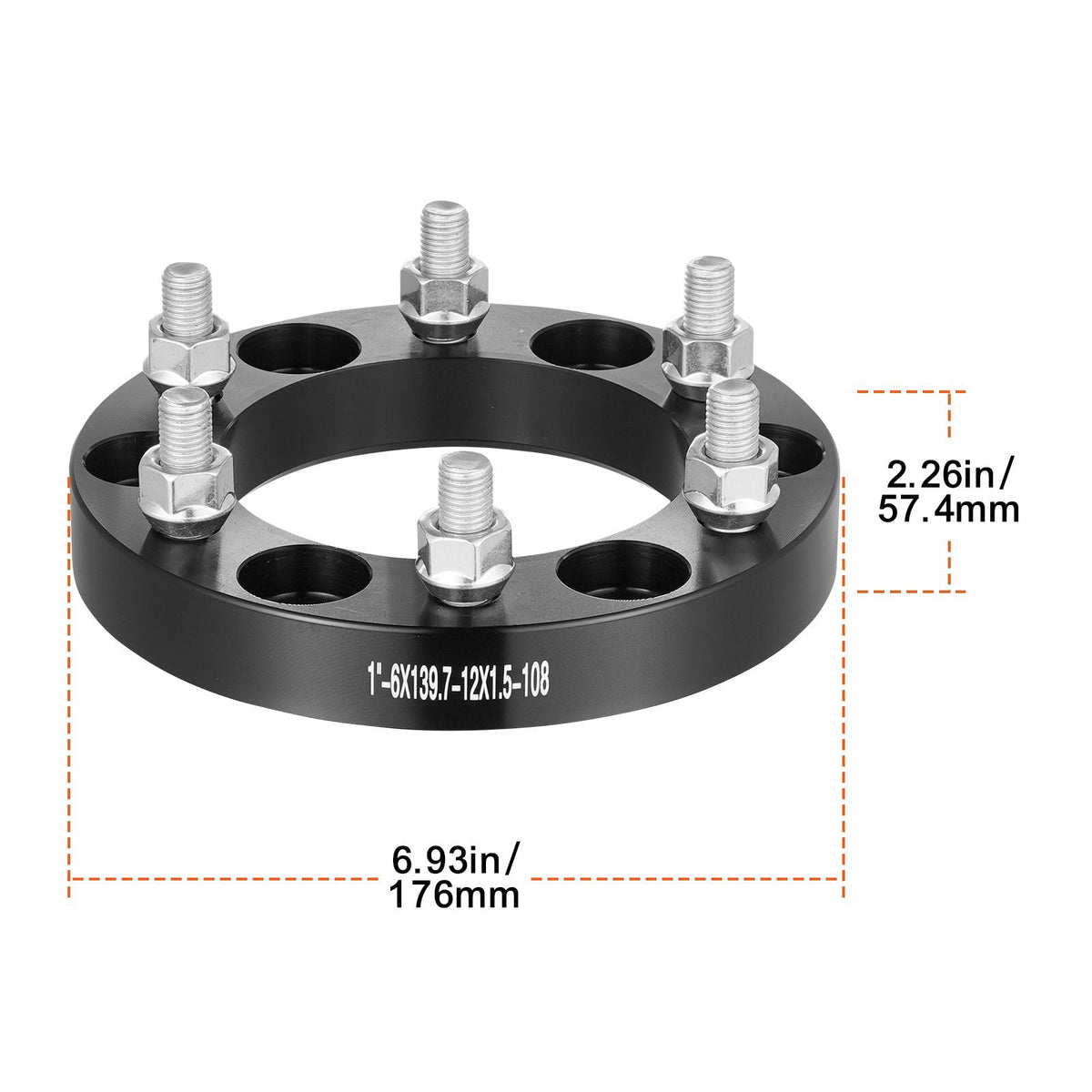 Wheel Spacers, 1" 6"x5.5" Wheel Adapters, 6 Lug Forged Spacer, 108 mm Bore Hubcentric M12 x1.5 Studs Spacers, Fit for 1979-2022 Toyota, Hummer, Lexus, Chevrolet, Honda, 4 PCS Black