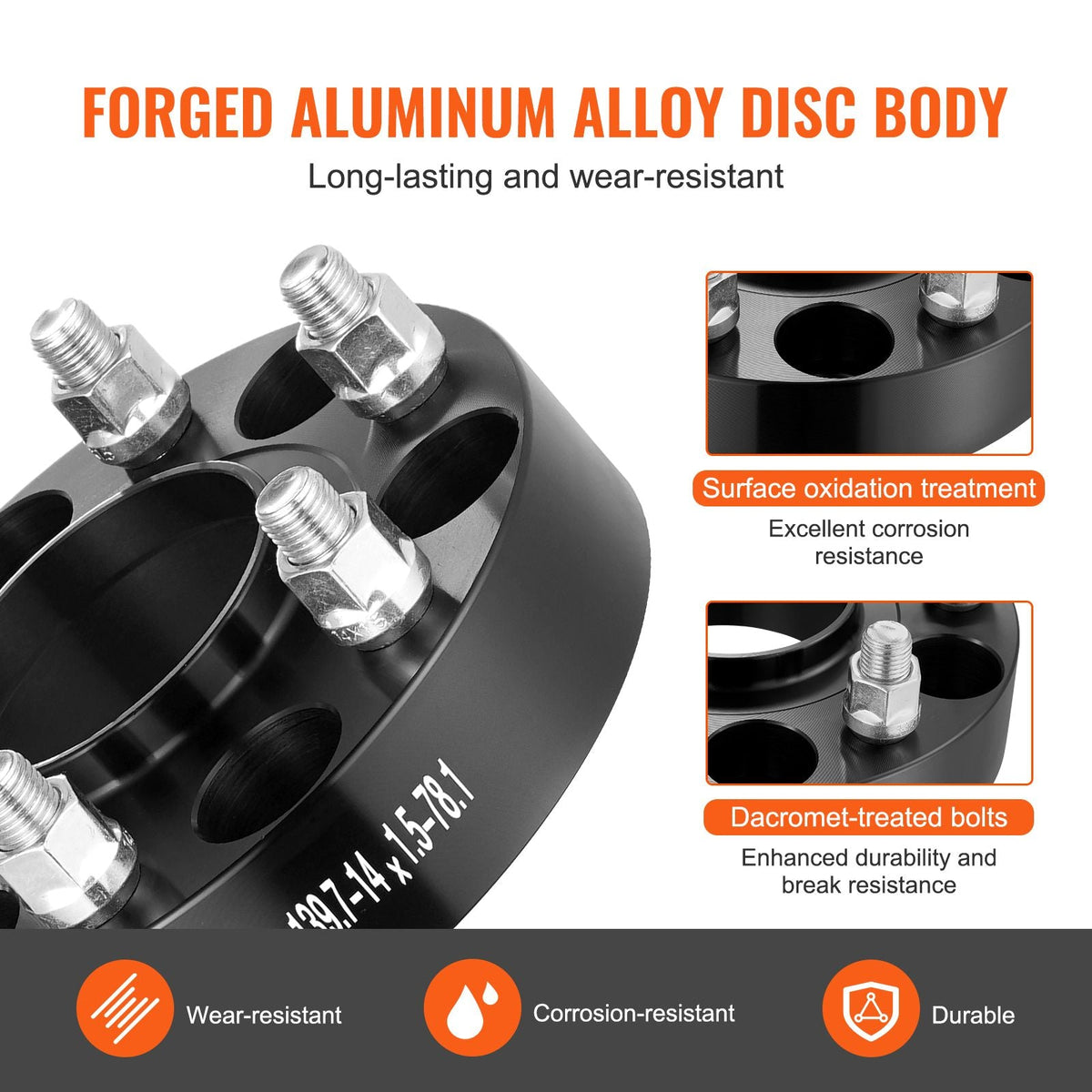 Wheel Spacers, 1.5" 6"x5" Wheel Adapters, 6 Lug Forged Spacer, 78.1 mm Bore Hubcentric M14 x1.5 Studs Spacers, Fit for 1995-2023 Chevrolet, GMC, and Cadillac, 4 PCS Black