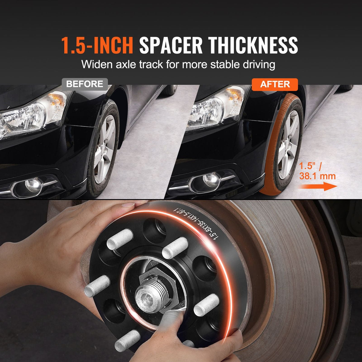 Wheel Spacers, 1.5" 6"x5.3" Wheel Adapters, 6 Lug Forged Spacer, 87.1 mm Bore Hubcentric M14 x1.5 Studs Spacers, Fit for Ford F150, Expedition, Lobo, Navigator, 4 PCS Black