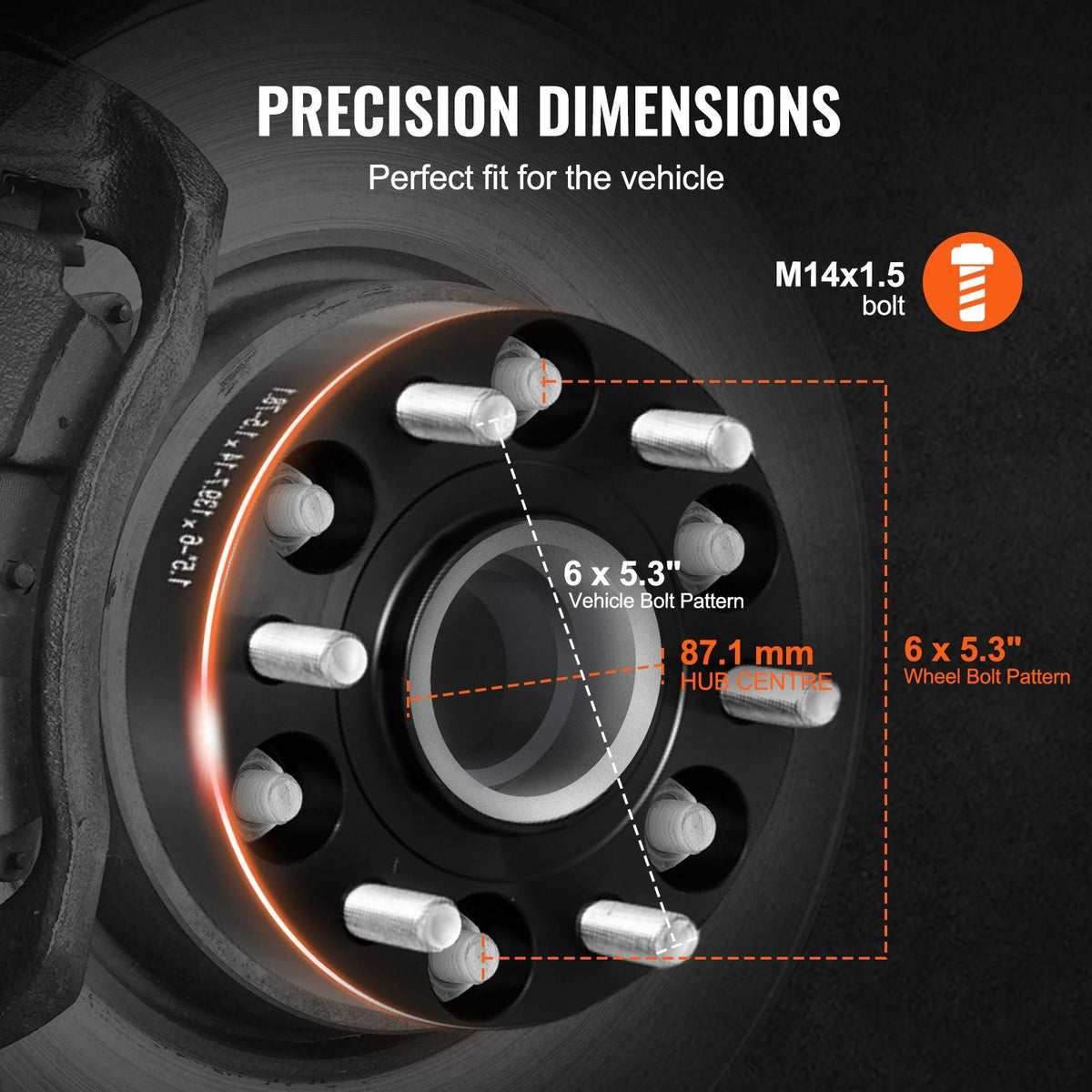 Wheel Spacers, 1.5" 6"x5.3" Wheel Adapters, 6 Lug Forged Spacer, 87.1 mm Bore Hubcentric M14 x1.5 Studs Spacers, Fit for Ford F150, Expedition, Lobo, Navigator, 4 PCS Black