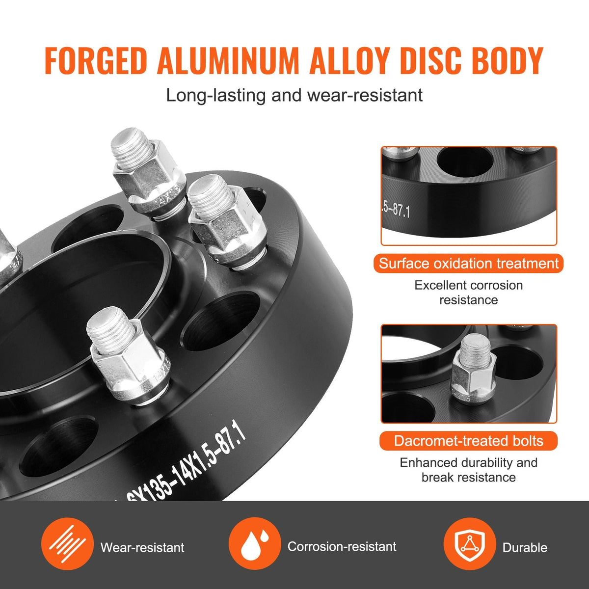 Wheel Spacers, 1.5" 6"x5.3" Wheel Adapters, 6 Lug Forged Spacer, 87.1 mm Bore Hubcentric M14 x1.5 Studs Spacers, Fit for Ford F150, Expedition, Lobo, Navigator, 4 PCS Black