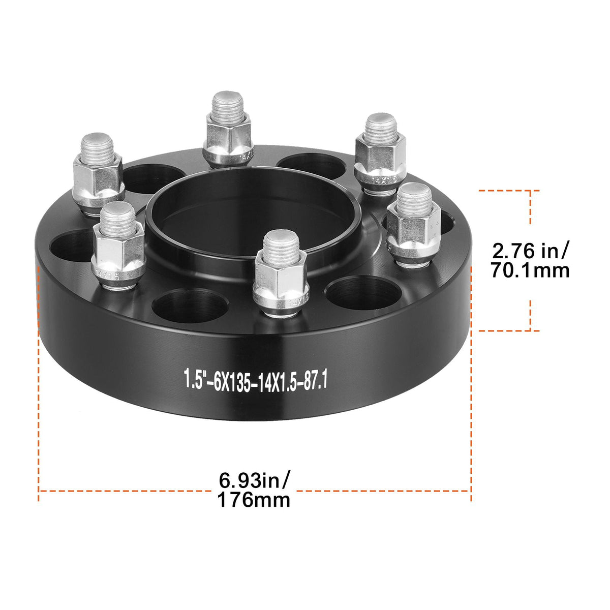 Wheel Spacers, 1.5" 6"x5.3" Wheel Adapters, 6 Lug Forged Spacer, 87.1 mm Bore Hubcentric M14 x1.5 Studs Spacers, Fit for Ford F150, Expedition, Lobo, Navigator, 4 PCS Black