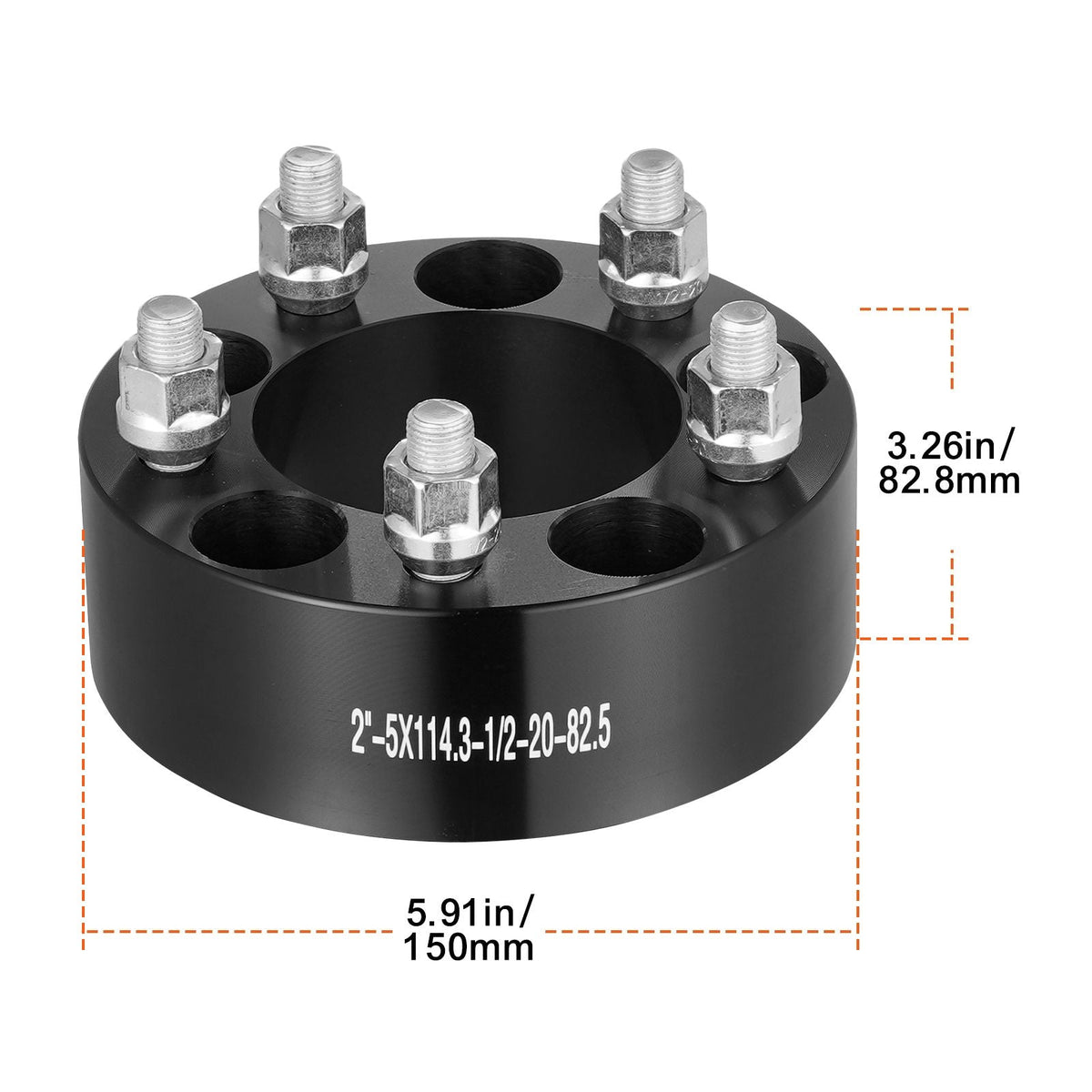 Wheel Spacers, 2" 5"x4.5" Wheel Adapters, 5 Lug Forged Spacer, 82.5 mm Bore Hubcentric 1/2"-20 Studs Spacers, Fit for 1984-2018 Jeep and Ford, 4 PCS Black
