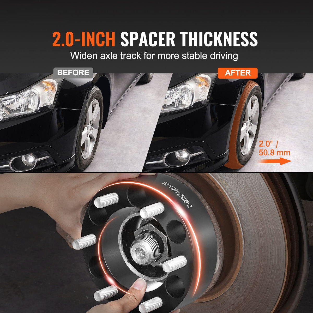 Wheel Spacers, 2" 6"x5.5" Wheel Adapters, 6 Lug Forged Spacer, 108 mm Bore Hubcentric M14 x1.5 Studs Spacers, Fit for 1988-2023 Chevrolet, GMC, and Cadillac, 4 PCS Black