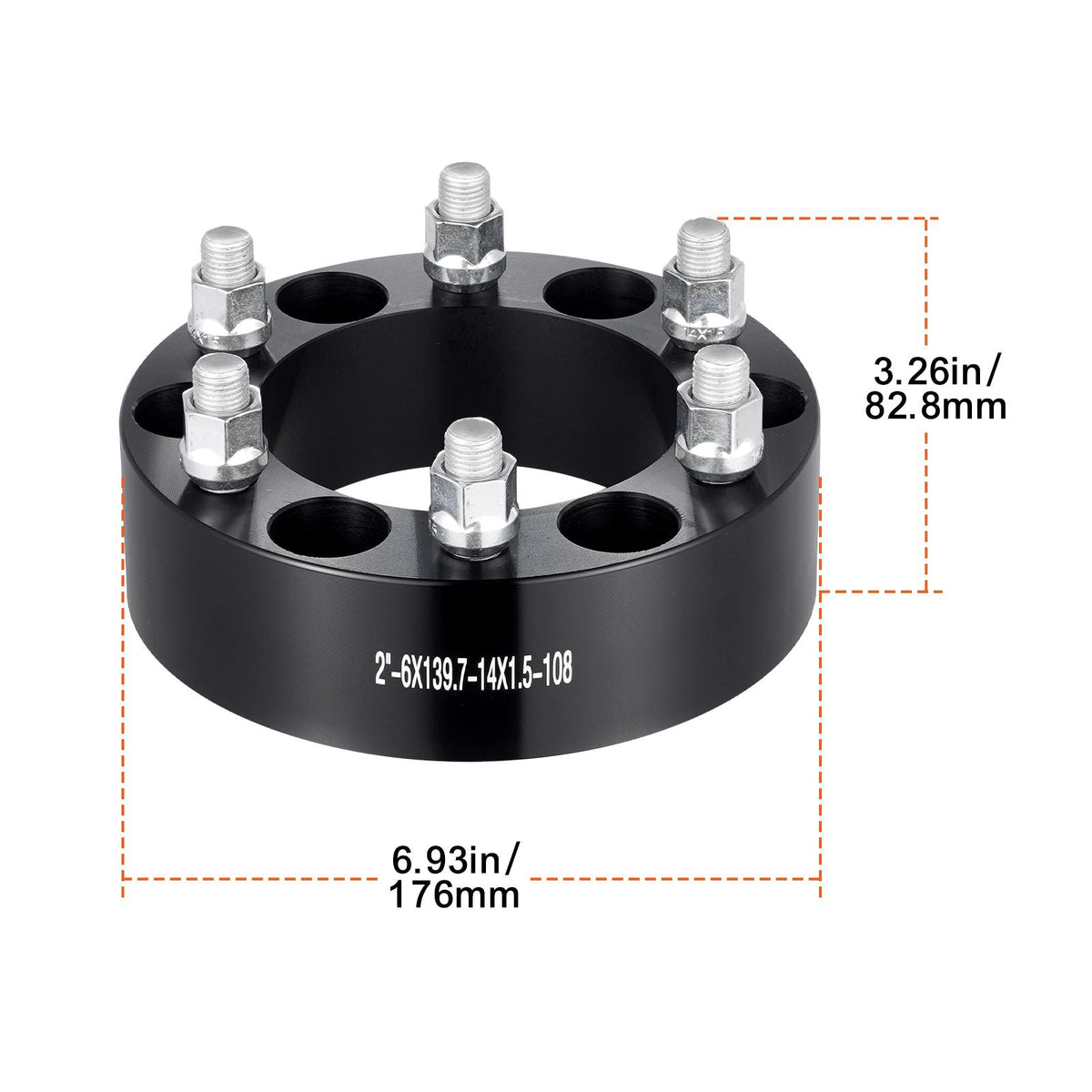 Wheel Spacers, 2" 6"x5.5" Wheel Adapters, 6 Lug Forged Spacer, 108 mm Bore Hubcentric M14 x1.5 Studs Spacers, Fit for 1988-2023 Chevrolet, GMC, and Cadillac, 4 PCS Black