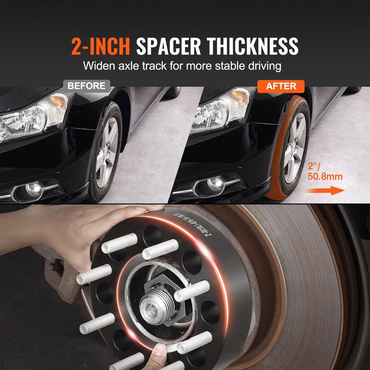 Wheel Spacers, 2" 8"x6.5" Wheel Adapters, 8 Lug Forged Spacer, 126 mm Bore Hubcentric 9/16"-18 Studs Spacers, Fit for Dodge Ram 2500, Ram 3500 and Ford F250, F350, 2 PCS Black