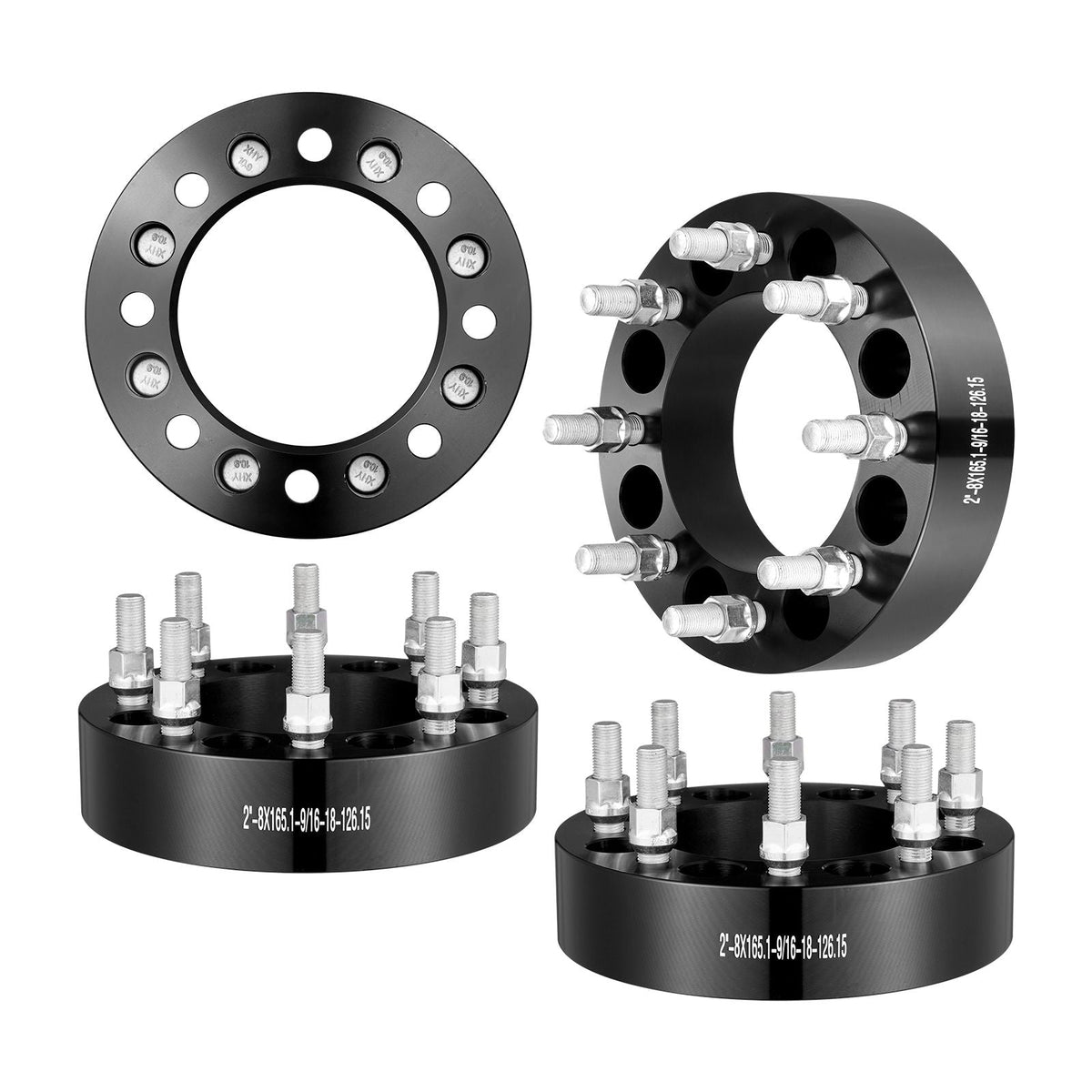 Wheel Spacers, 2" 8"x6.5" Wheel Adapters, 8 Lug Forged Spacer, 126 mm Bore Hubcentric 9/16"-18 Studs Spacers, Fit for Dodge Ram 2500, Ram 3500 and Ford F250, F350, 2 PCS Black