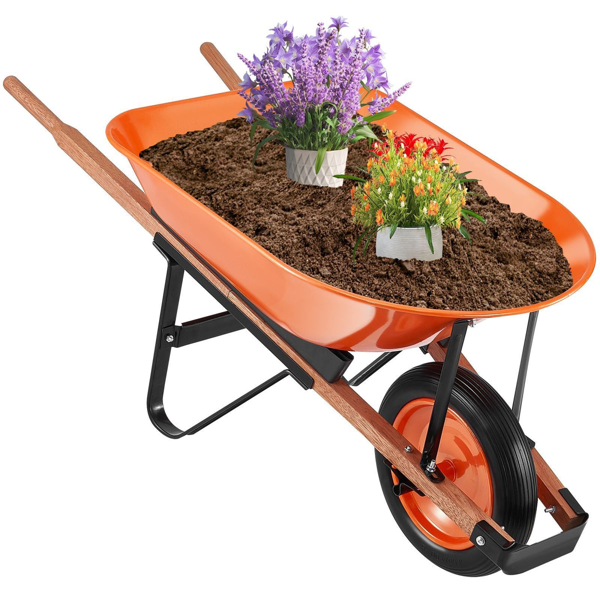 Wheelbarrow Cart, 5 Cu. Ft. Load & 330 lbs Capacity, One Wheel Garden Dump Cart, Garden Wagon with Metal Handle & 16" Wide Track Wheels, Easy Loading Utility Yard Cart & Wagons for Lawn Farm