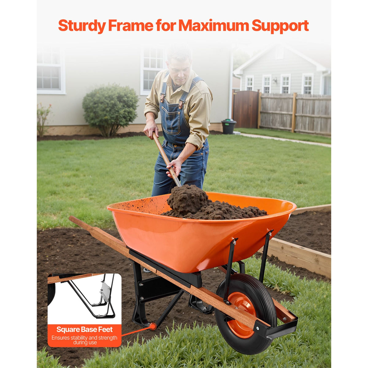 Wheelbarrow Cart, 6 Cu. Ft. Load & 330 lbs Capacity, One Wheel Garden Dump Cart Wheel Barrow with Metal Handle & 16" Wide Track Wheels, Easy Loading Utility Yard Cart & Wagons for Lawn Farm