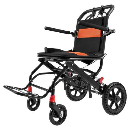 Wheelchair, Aluminum Alloy Ultra-Lightweight Transport Chair for Adults, Foldable Wheelchair with Flip-Back Desk-Length Arms, Self-locking Brake, 18-Inch Wide Seat, 220lbs Weight Capacity