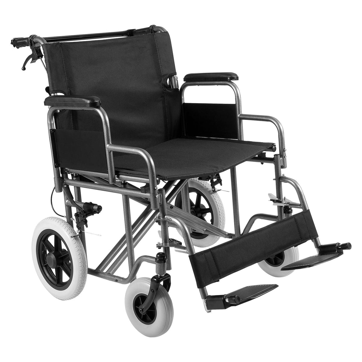 Wheelchair, Carbon Steel Transport Chair for Adults, Foldable Wheelchair with Detachable Armrest, Self-locking Brake, 24-Inch Wide Seat, 300lbs Weight Capacity, for the Disabled Move Freely
