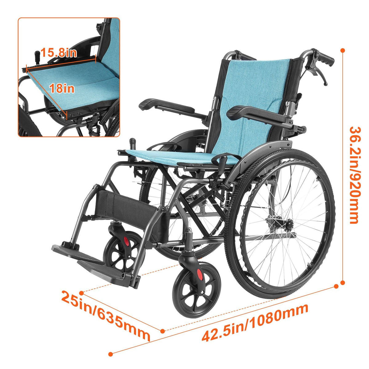 Wheelchair, Durable Aluminum Alloy Ultra-Lightweight Wheelchairs, Portable Wheelchair with Flip-Back Desk-Length Arms, 3-Position Adjustable Footrests, 18-Inch Wide Seat, 250lbs Weight Capacity