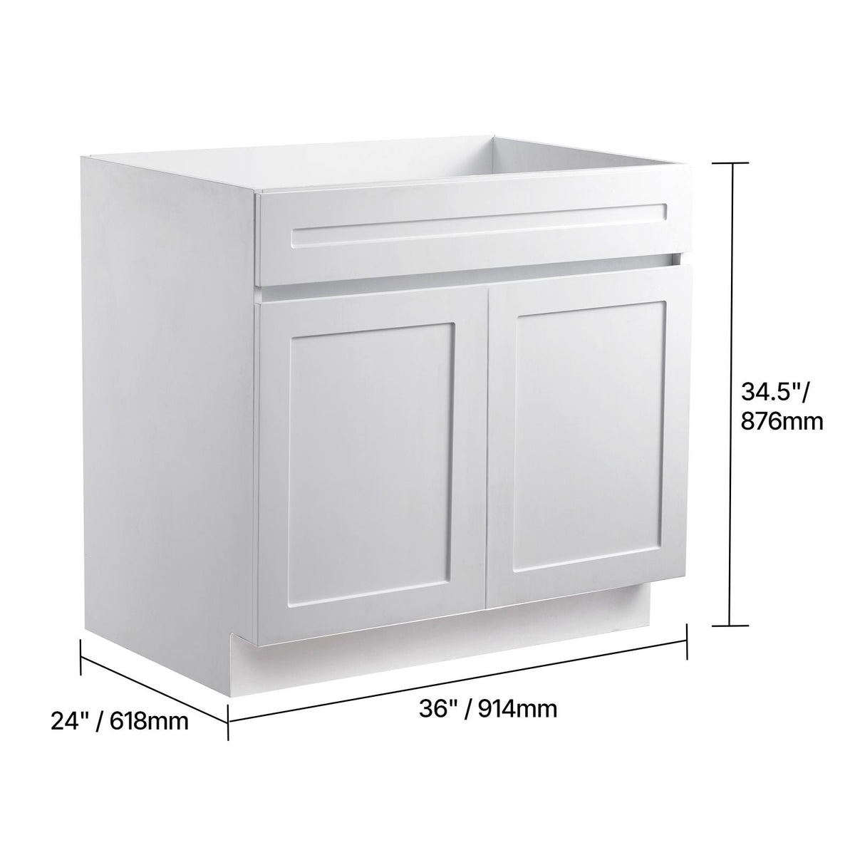 White Shaker Base Cabinet, 36-Inch Unassembled Sink Base Cabinet, 36" W x 24" D x 34.5" H Ready to Assemble Cabinet with Soft-Close Doors and Adjustable Shelf, for Home Office